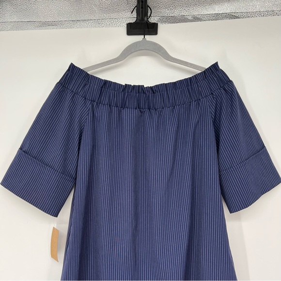 NWT RACHEL Rachel Roy Women's Smocked Off-The-Shoulder Dress Pin Stripe - Picture 6 of 8